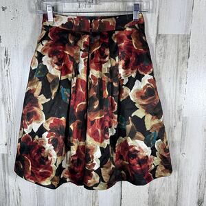 Boston Proper Silk-Feel A Line Skirt XS | Bold Floral Autumn Tones | MSRP $98